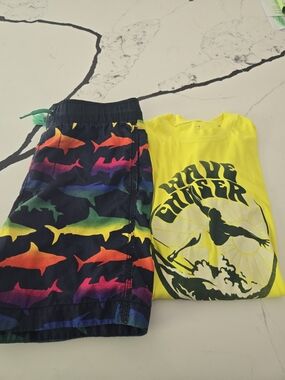 GAP Boy's Swim Trunk With Water Shirt Bright Lemon Yellow Crewneck Tee